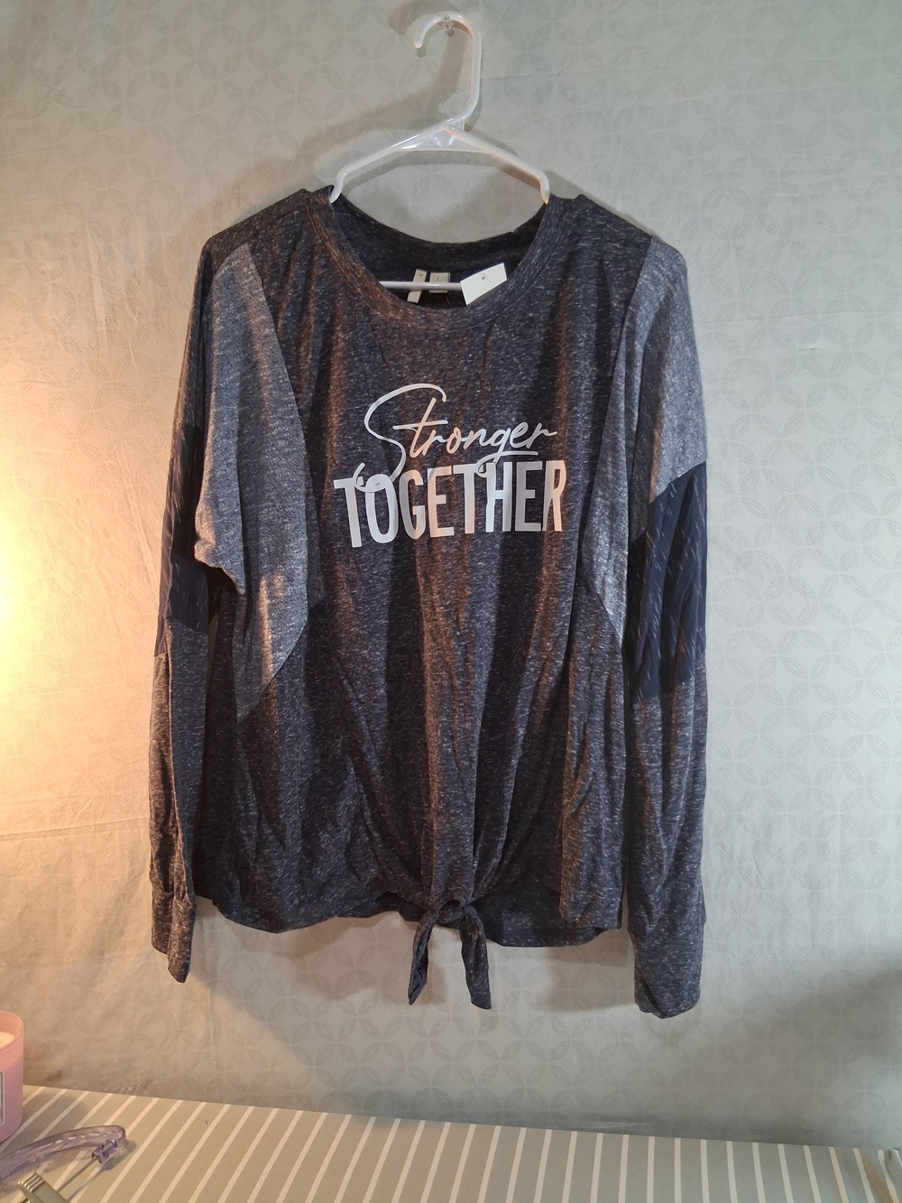 Stronger Together Women's Long-Sleeve Tie-Hem Tee - Navy